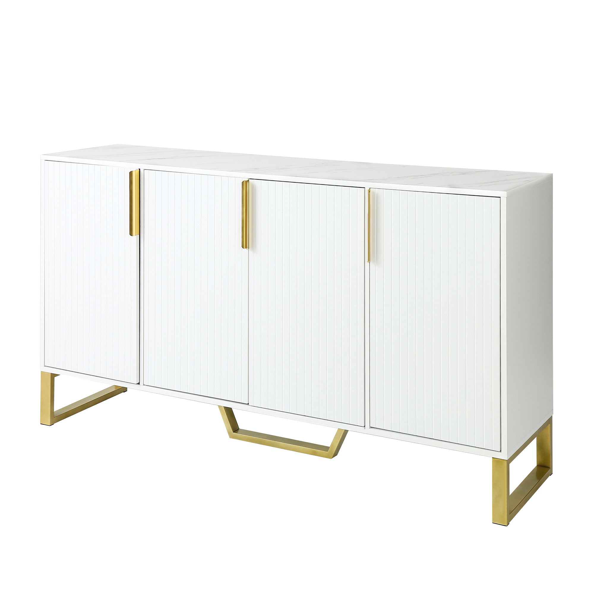 TREXM Modern Sideboard with Four Doors, Metal Handles & Legs, Adjustable Shelves in White MDF & Particle Board