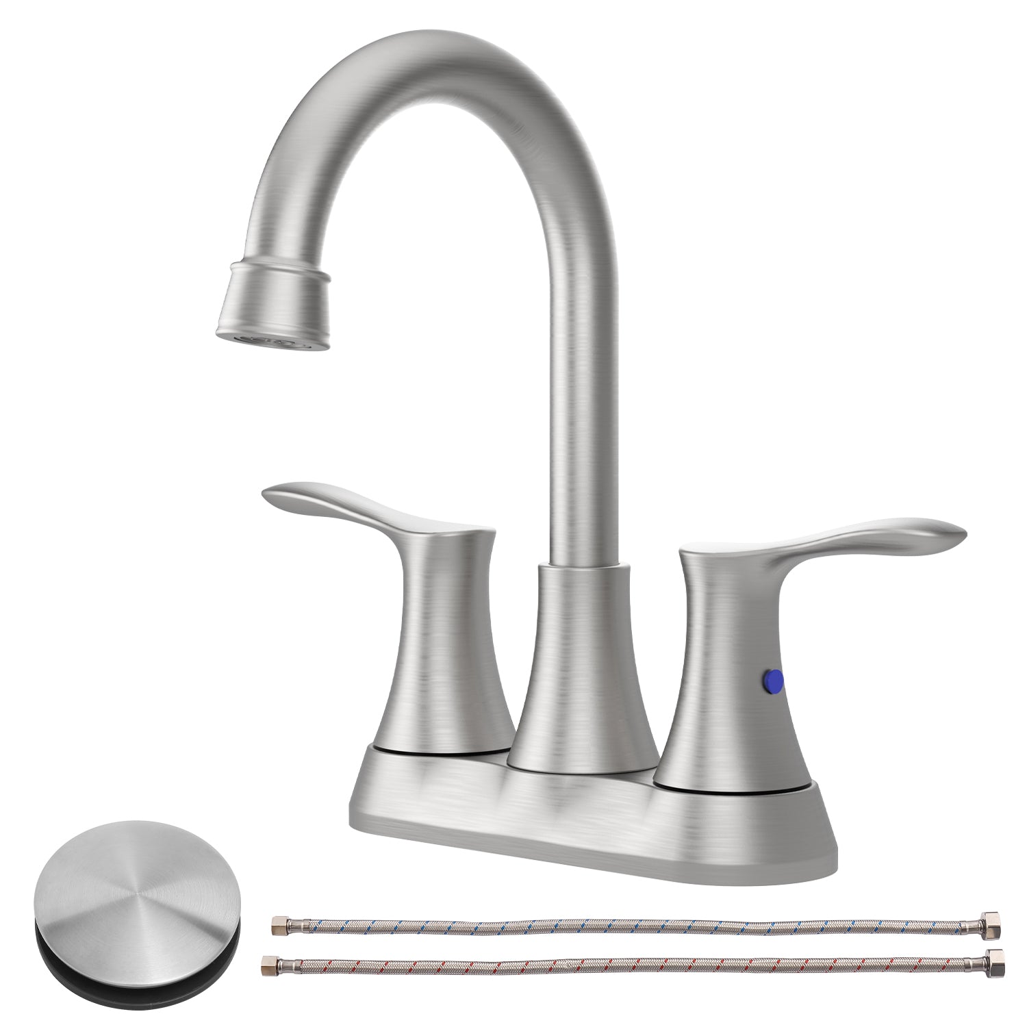 Bathroom Faucet Brushed Nickel, 4' 2-Handle centerset basin faucet with Pop-up Drain & Supply Lines 11