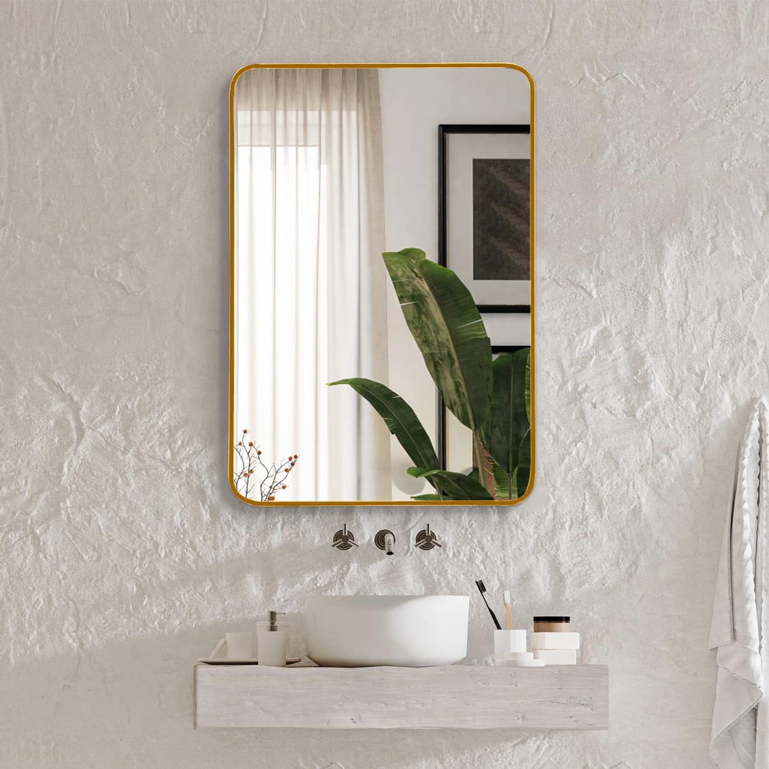 22x30 Inch Gold Metal Framed Rectangular Bathrrom Mirror for Wall.(W2203P183122)