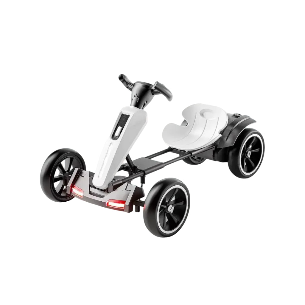 12V electric Kids Pedal Go Kart, Folder Go Kart, Outdoor Ride on Toy with Adjustable Seat, 4 Non-Slip EVA Wheels for Boys and Girls For Age 3-8 Years Old, (White)