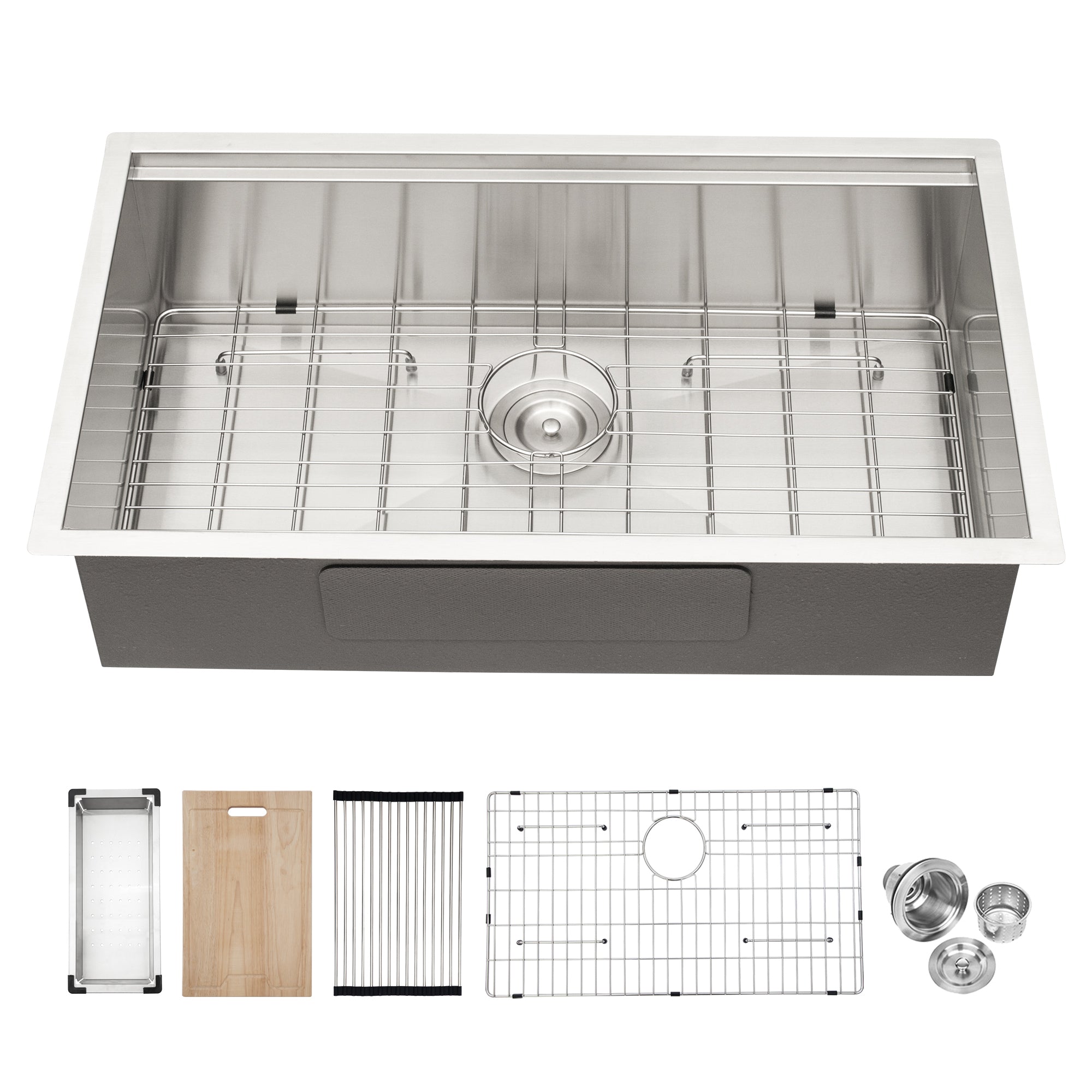 33' Undermount Kitchen Sink - Single Bowl Stainless Steel Ledge Workstation in Brushed Nickel, 16 Gauge 304 Stainless Steel, 33 x 19 x 9 Inch