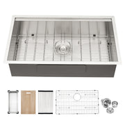 32' Undermount Kitchen Sink - Brushed Nickel 16 Gauge Stainless Steel Single Bowl with Ledge Workstation, 32 x 19 x 9 Inch