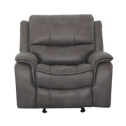 Transitional Style Dark Gray Finish Glider Recliner Arms Pillow Top Blocked Hardware Frame Fully Upholstered Primary Living Rom