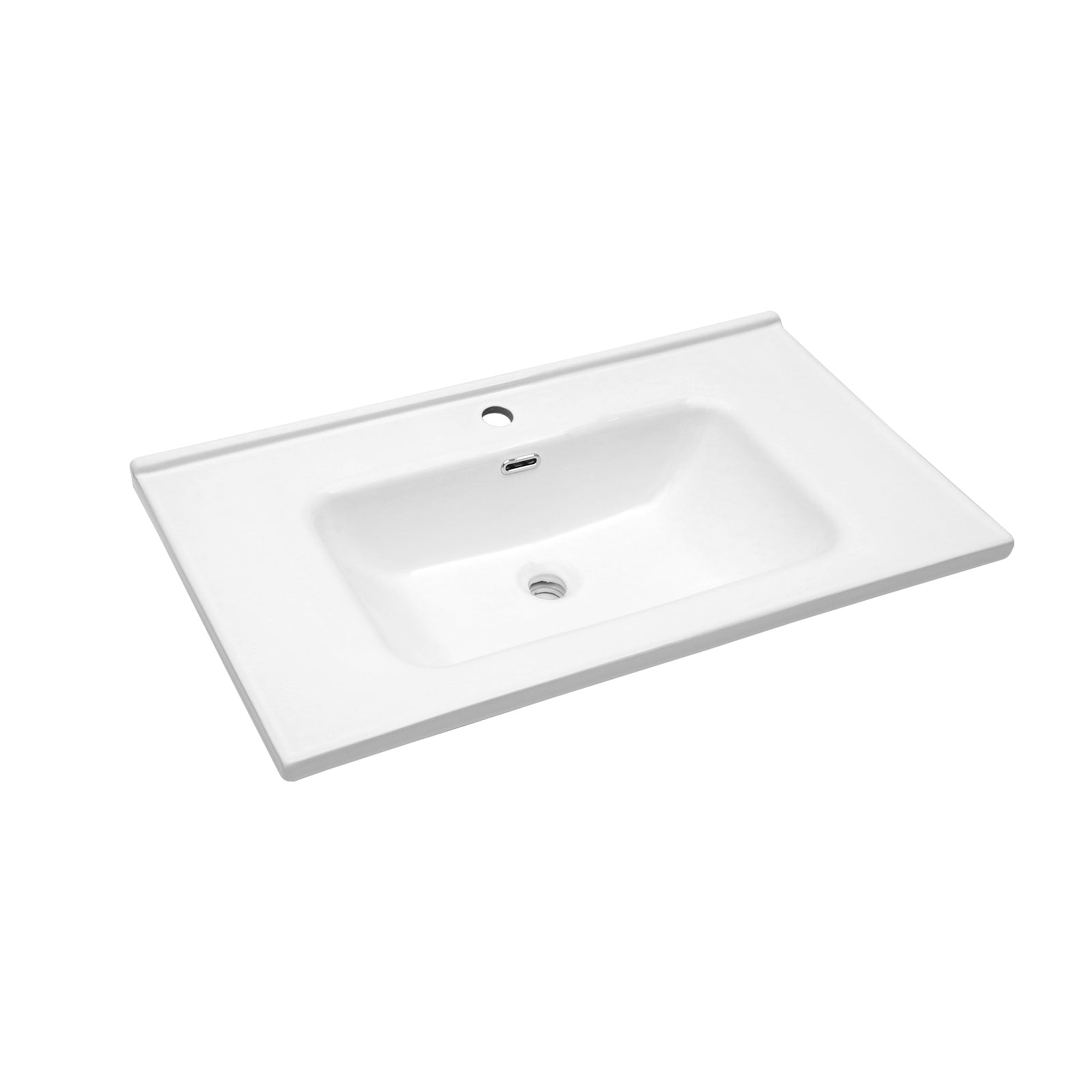 White Rectangular Single Vanity Top with 1 Faucet Hole and Overflow - Ceramic, 35' x 20', Sink Only