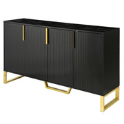 TREXM Modern Sideboard with Four Doors, Metal Handles & Legs, Adjustable Shelves, Black MDF & Particle Board