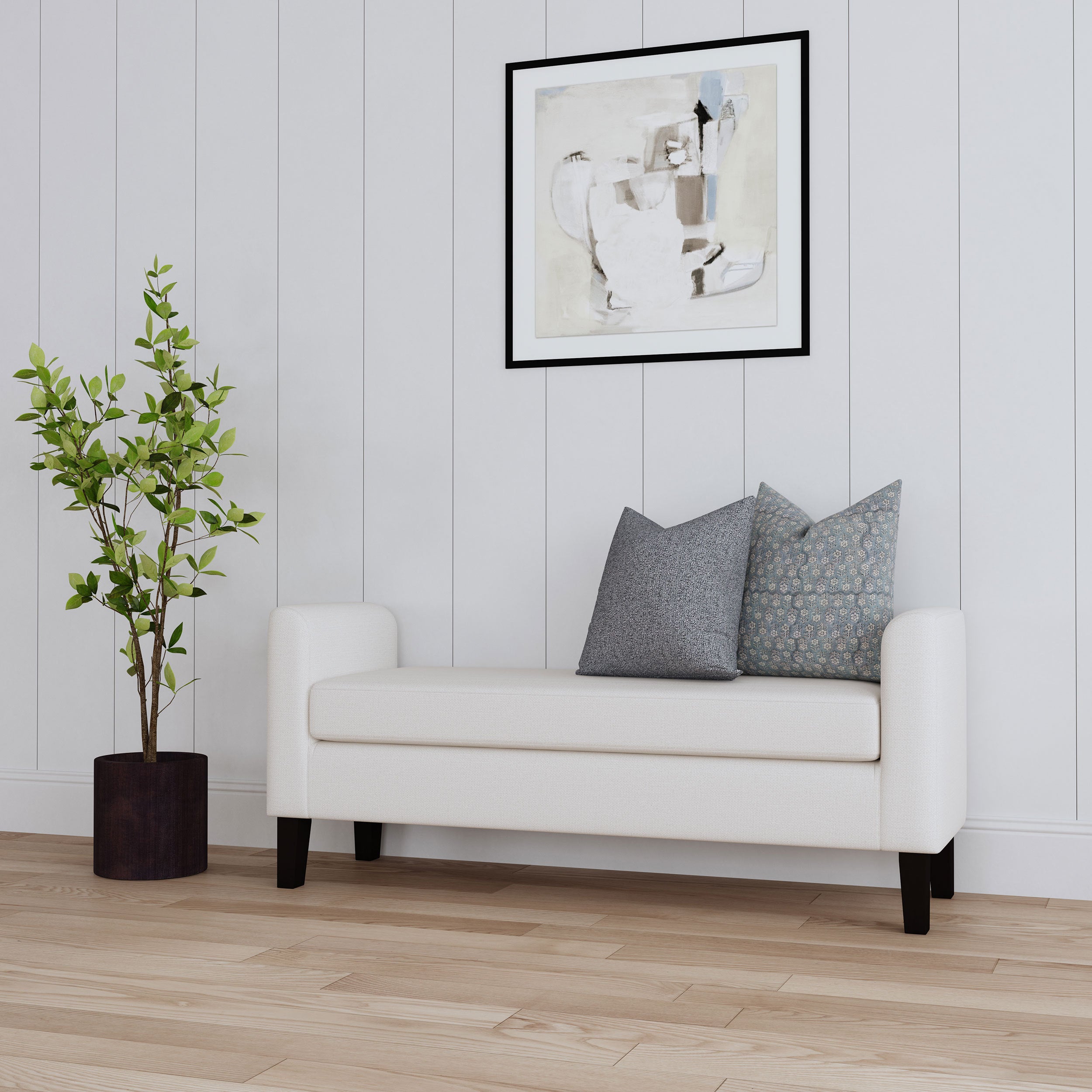 Hollis Vanilla Fabric Upholstered Accent Bench with Armrests