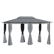 Outsunny Patio Gazebo Canopy Shelter with Curtains, Vented Roof, Steel Frame, Sage Gray, 10' x 13'