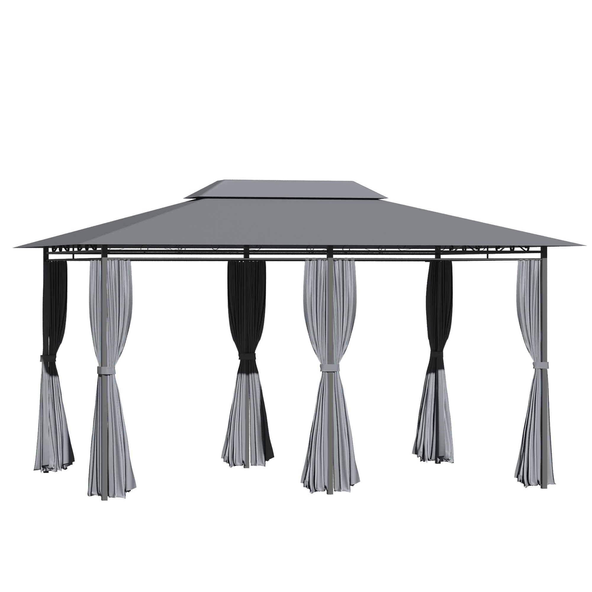 Outsunny Patio Gazebo Canopy Shelter with Curtains, Vented Roof, Steel Frame, Sage Gray, 10' x 13'