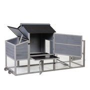 Portable Mobile Chicken Coop with Nesting Box, Sleeping Room, Run, Window, Sun Board, Doors, Pull-Out Tray, Wheels, Outdoor Backyard Pen for Small Animals, Gray with Colorful Patterns