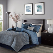 7 Piece Jaquard Comforter Set Navy Cal King