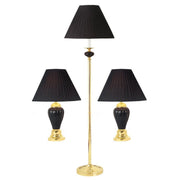 3-Piece Ceramic Lamp Set, Floor and Table Lamps, Black finish