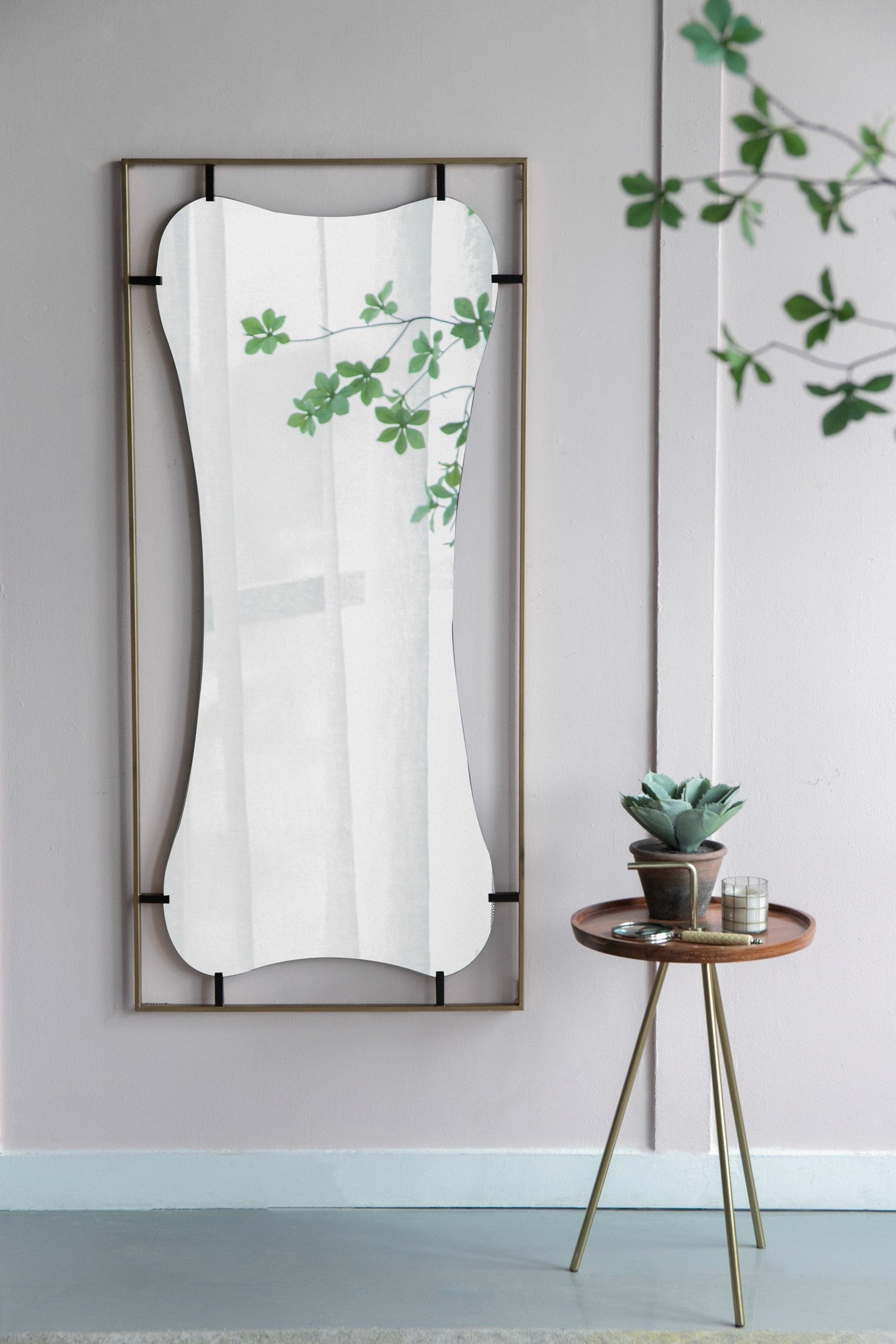 28x1.5x60' Poppy Mirror with Gold Metal Frame Contemporary Design Wall Decor for Bathroom, Entryway