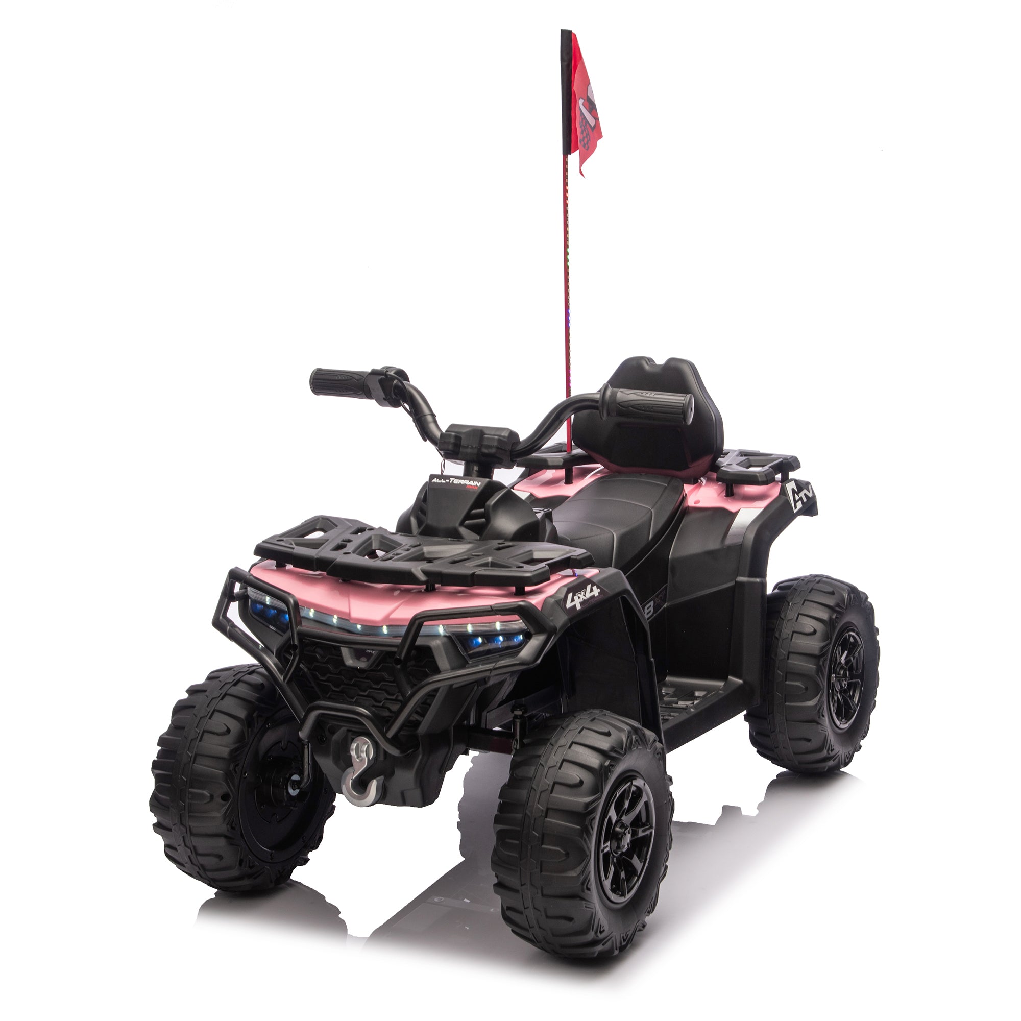 24V 160W Kids Electric Ride-On ATV – Realistic Off-Road Design with 2WD,Decorative Flags,On/Off Light Switch,Volume Control  W/ Bluetooth,USB Port,Built-in Music & Multi-Color,recommended age:3-6