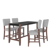 5-Piece Counter Height Dining Set, Faux Marble Bar Table with 4 Upholstered Chairs, Mid-Century Style for Kitchen or Small Spaces