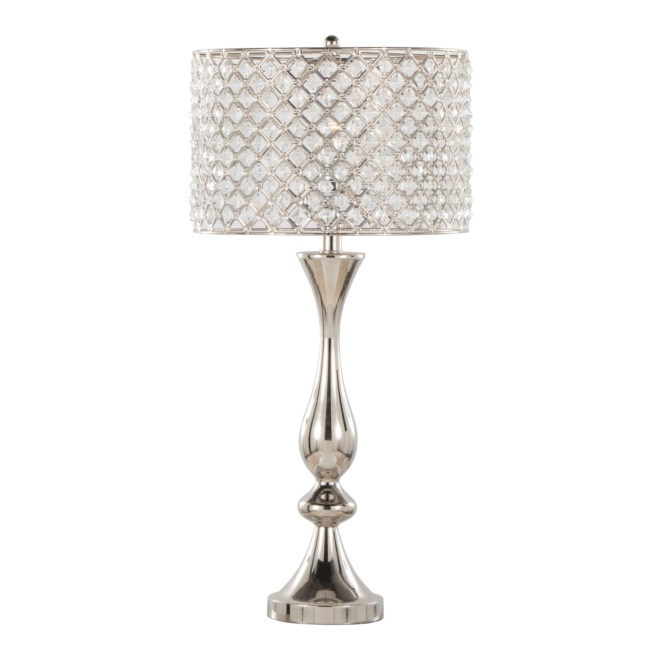 Topaz 27' Contemporary Metal Table Lamp in Polished Nickel with Clear K9 Crystal and Metal Shade from Grandview Gallery by LumiSource