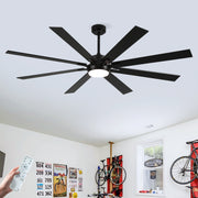 72 Inch Large Size 8 pcs Blades Ceiling Fan With Light Kit 3 Color  Dimmable LED, DC 6 Speed ,Remote Control Ceiling Fan  for Patio Living Room, Bedroom, Office,Indoor.(Matte Black )