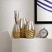 Decorative Golden Beehive Design Aluminum Vases – Set of 3 Gold & Nickel Finish Table Accents