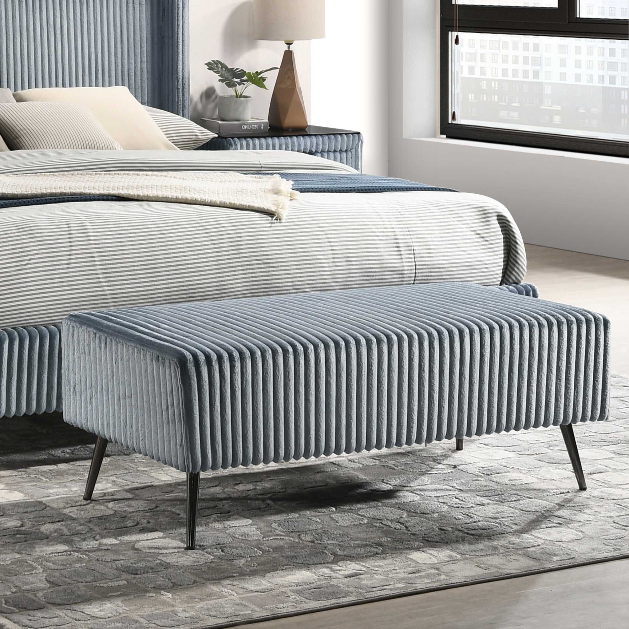 Mavela Wide Wale Corduroy Upholstery Bench, Blue