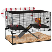 PawHut 31' Extra Large Hamster Cage with Tube Tunnel, Small Animal Cage for Dwarf Hamster, Rat, Gerbil Cage with Deep Glass Bottom, Water Bottle, Food Dish, Exercise Wheel, Ramps