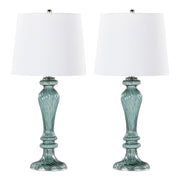 Windsor 25' Contemporary Glass Table Lamp in Clear Turquoise Glass with Off-White Linen Shade and Polished Nickel Accents from Grandview Gallery by LumiSource - Set of 2