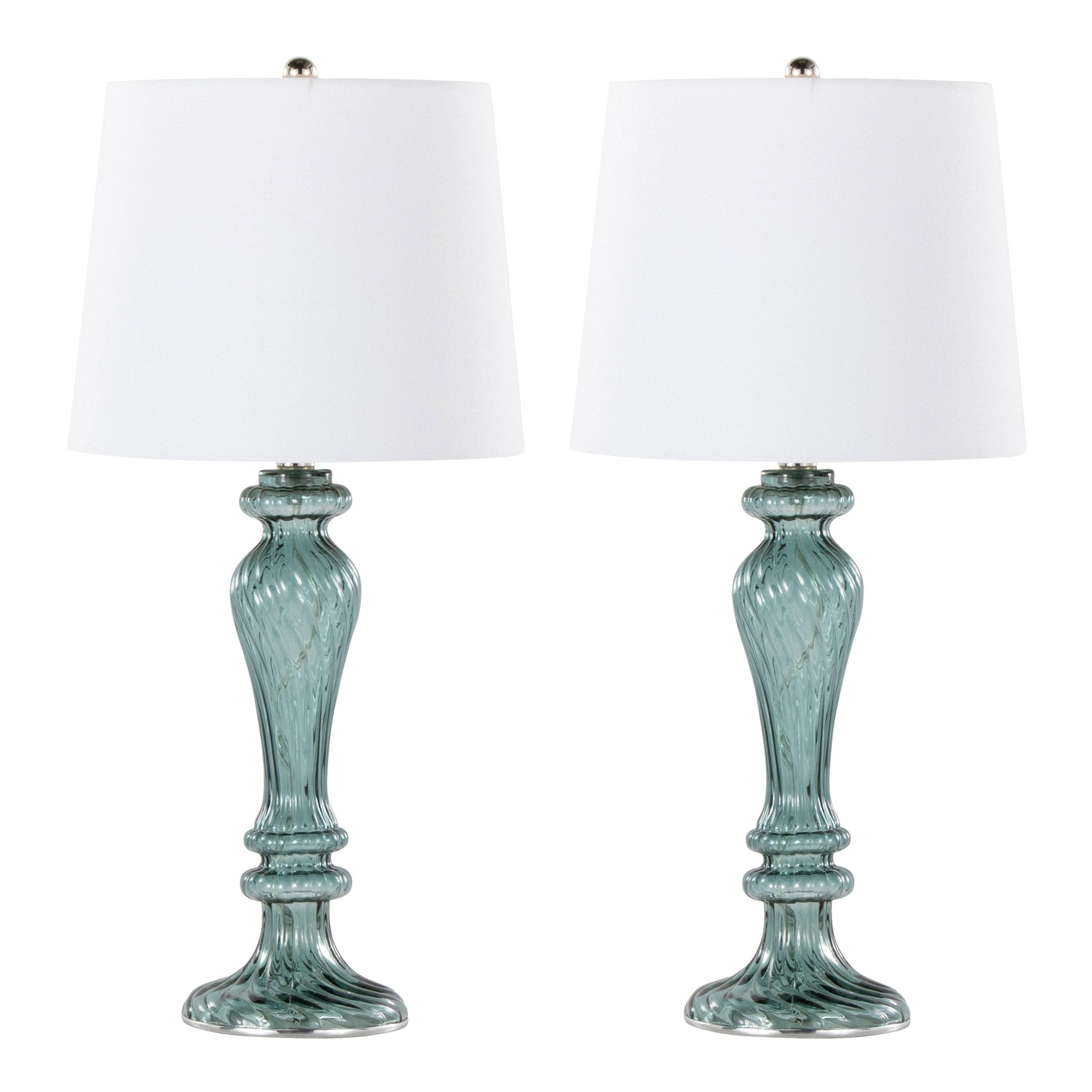 Windsor 25' Contemporary Glass Table Lamp in Clear Turquoise Glass with Off-White Linen Shade and Polished Nickel Accents from Grandview Gallery by LumiSource - Set of 2