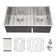 33 x 19 x 10 Inches Modern Undermount Double Bowl Kitchen Sink 60/40 Design Brushed Nickel Stainless Steel