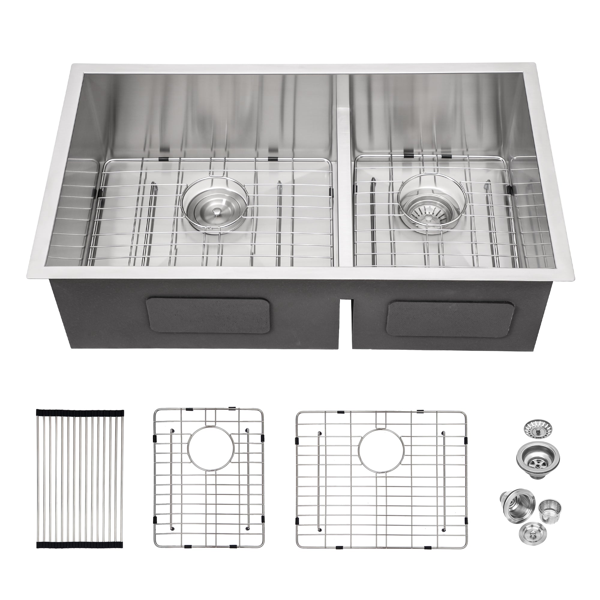 33 x 19 x 10 Inches Modern Undermount Double Bowl Kitchen Sink 60/40 Design Brushed Nickel Stainless Steel