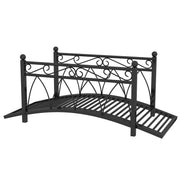 Outsunny 3.3' Metal Arch Zen Garden Bridge with Safety Siderails, Decorative Footbridge, Delicate Scrollwork & Corner Spheres for Stream, Fish Pond, Black