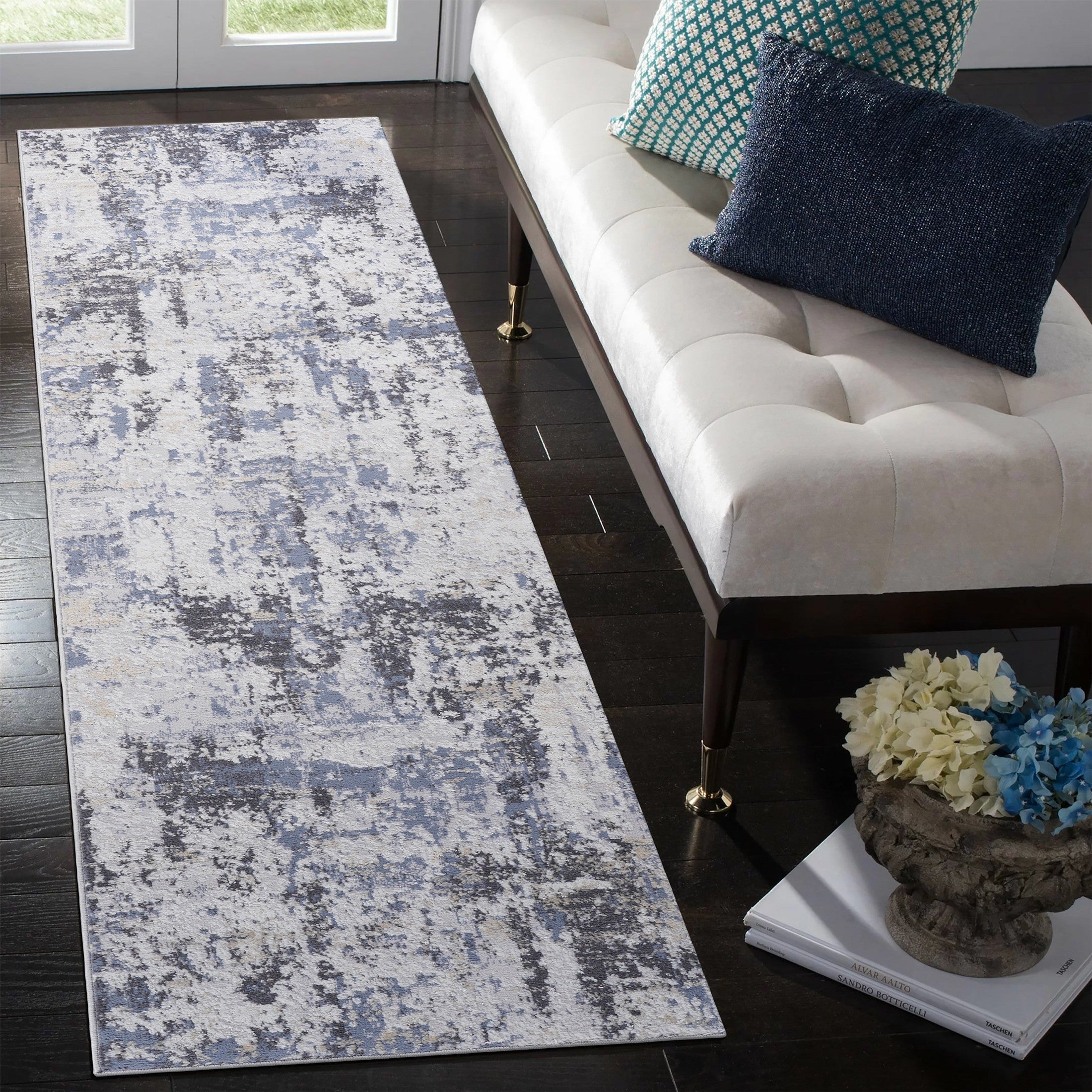 PAYAS Collection 2X8 Grey / Denim / Abstract Runner Rug
