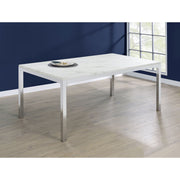 Caston Chrome and White Faux Mable Top Dining Table