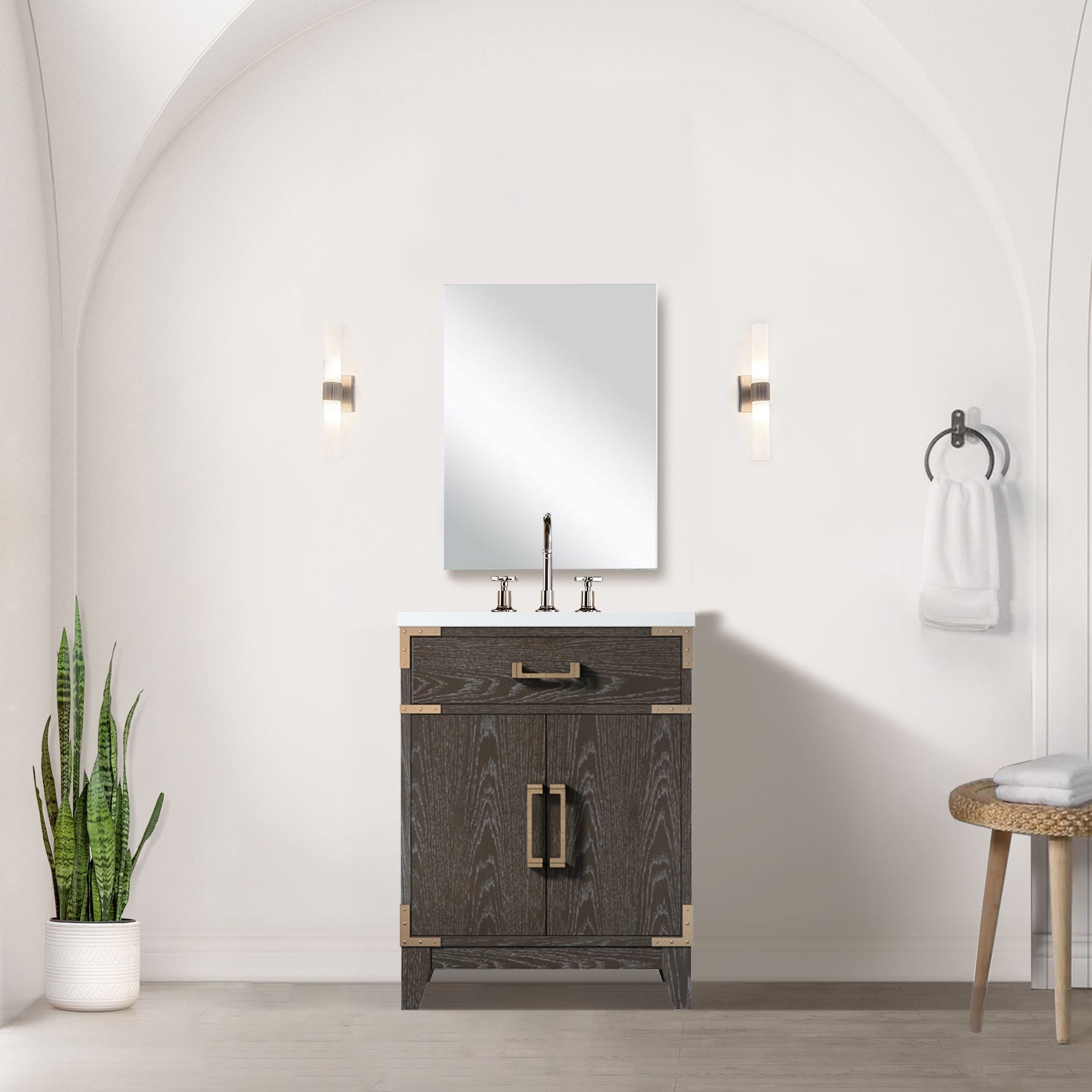 Brown Oak Single Bath Vanity 24 in. W x 18 in. D, with Acrylic Top
