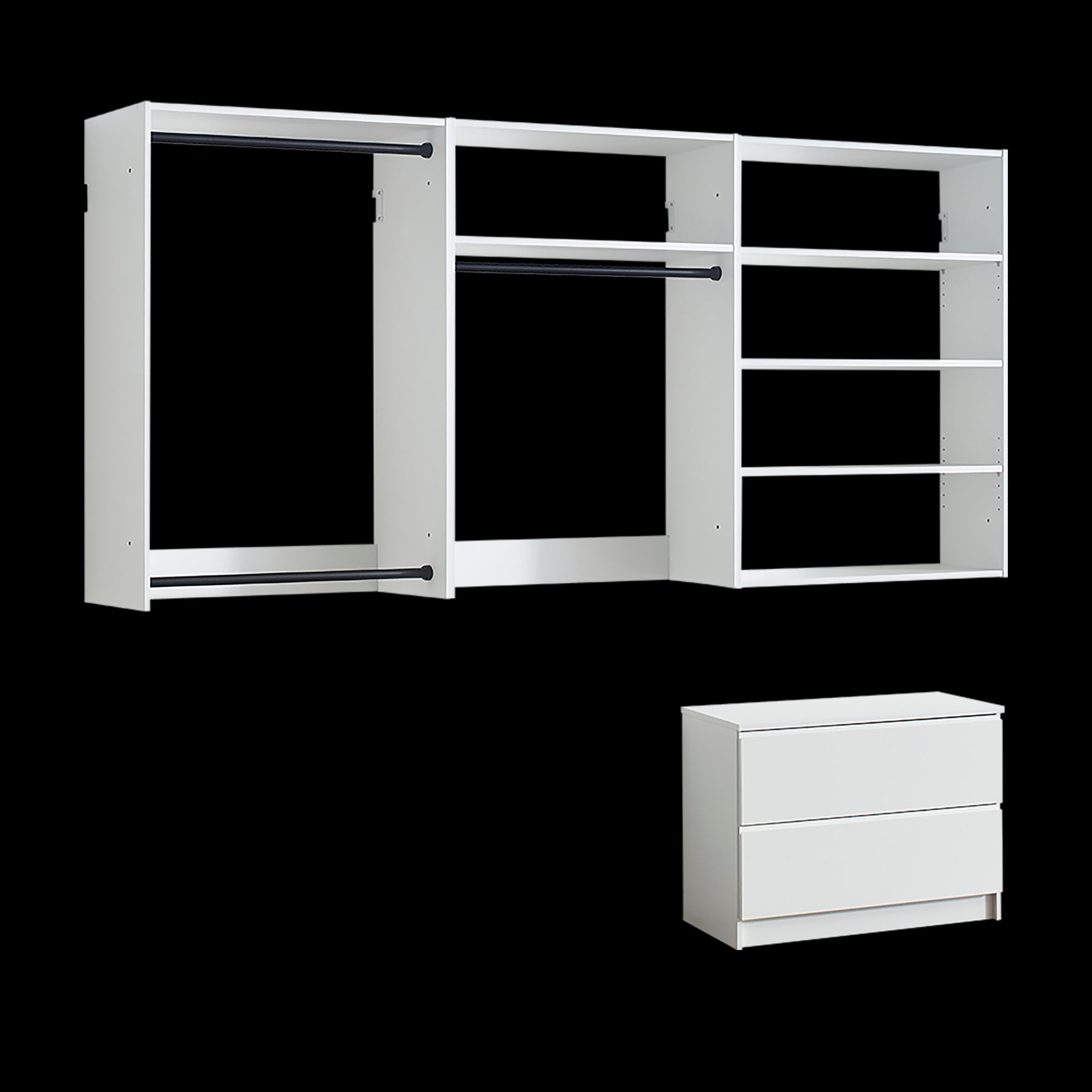 Devi White Wall Mounted Wood Closet System with Modular Versatility and Warm Oak Finish