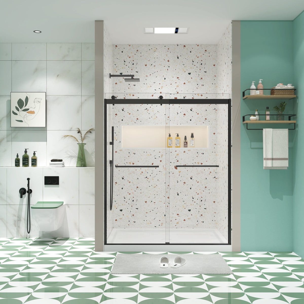 Bypass shower door, sliding door, with 5/16' tempered glass and Matted black finish 6074