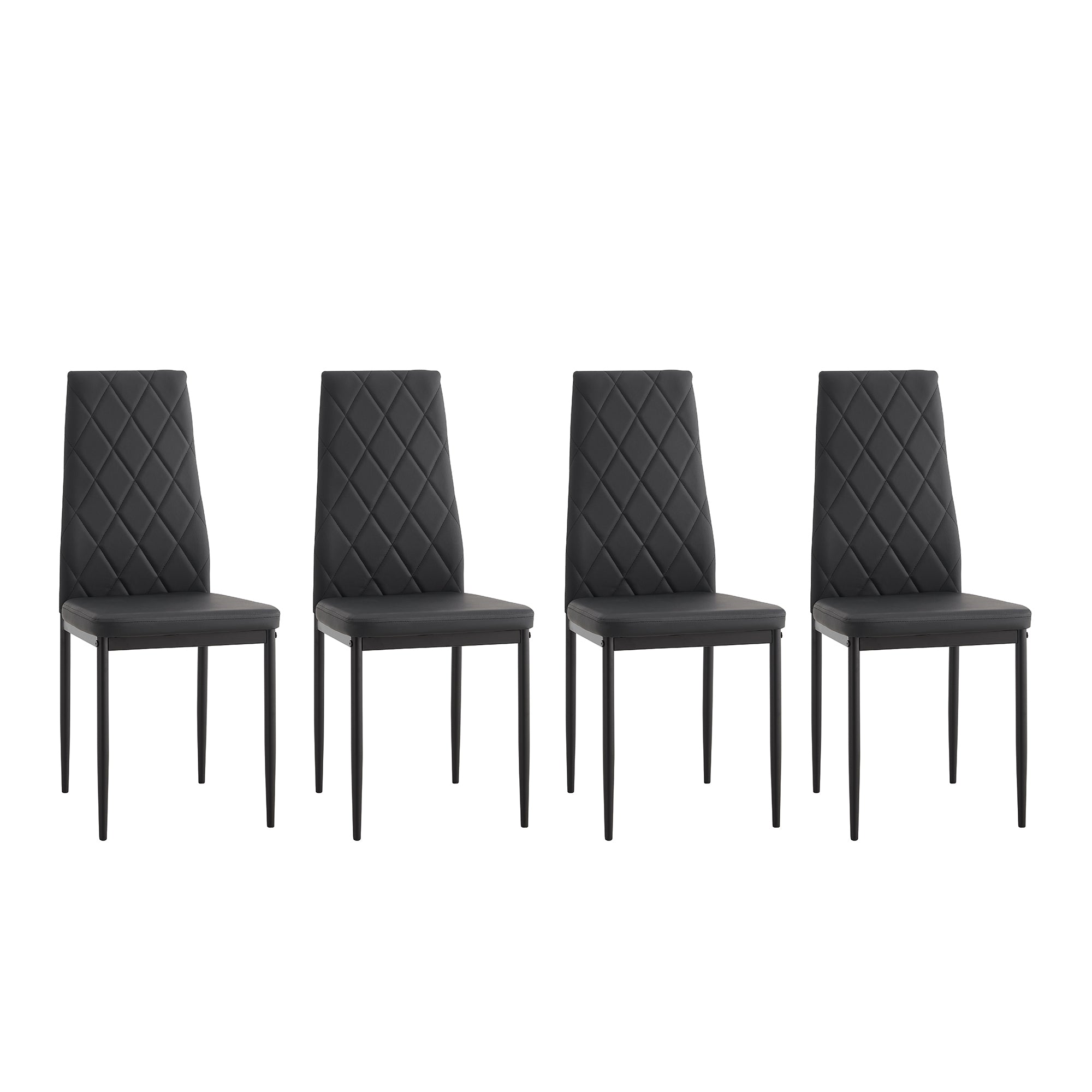 Modern Dining Chair Set of 4 with Diamond Design in Black PU