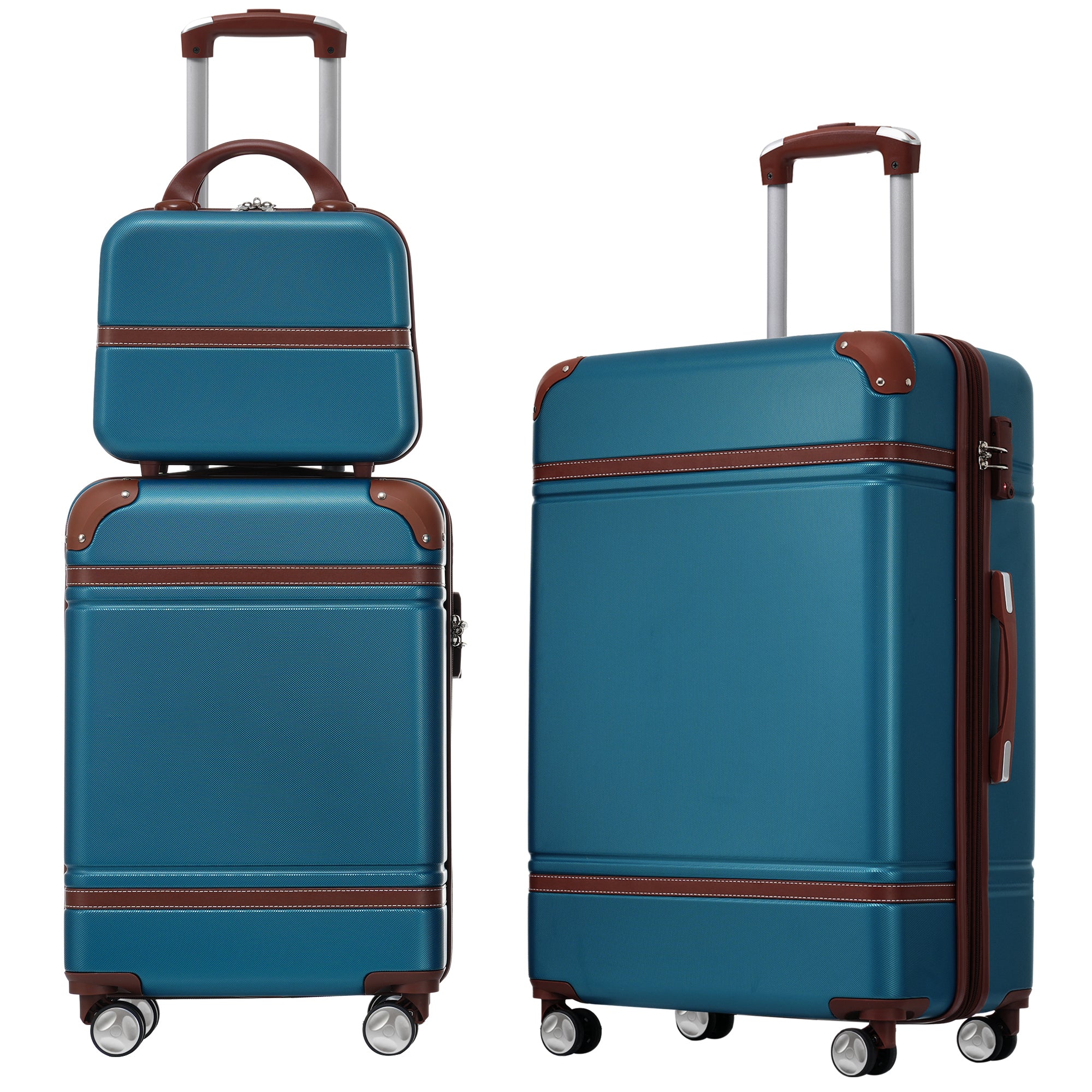 Hardshell Luggage Sets 3 Pieces with TSA Lock, Blue, Lightweight ABS Material, 20'+24' Spinner Suitcase and Cosmetic Case