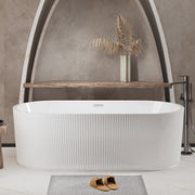 59'Linear AcrylicFreestanding Bathtub Stand Alone Soaker Tub, Glossy White Acrylic, POP-UP Chrome Drain, cUPC Certified