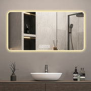 28*60in Frameless with light LED bathroom mirror, corrosion-resistant, three-color dimmable, backlit mirror with one-touch demist function