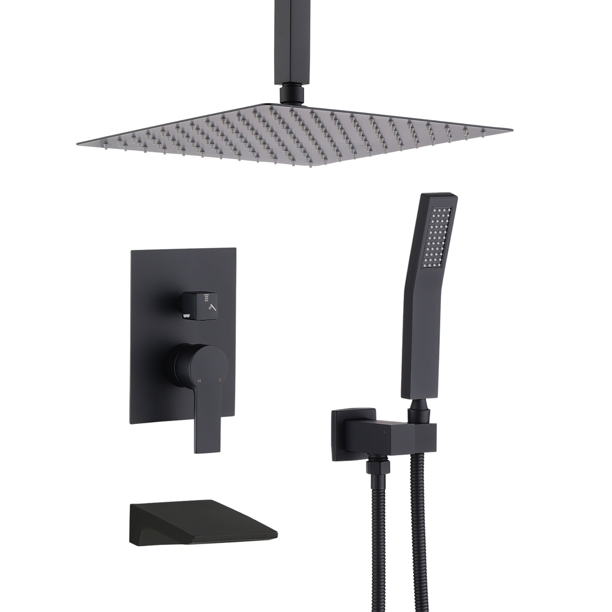 Matte Black Wall Mount Shower System with High Pressure 10 Inch Shower Head and Handheld, Stainless Steel