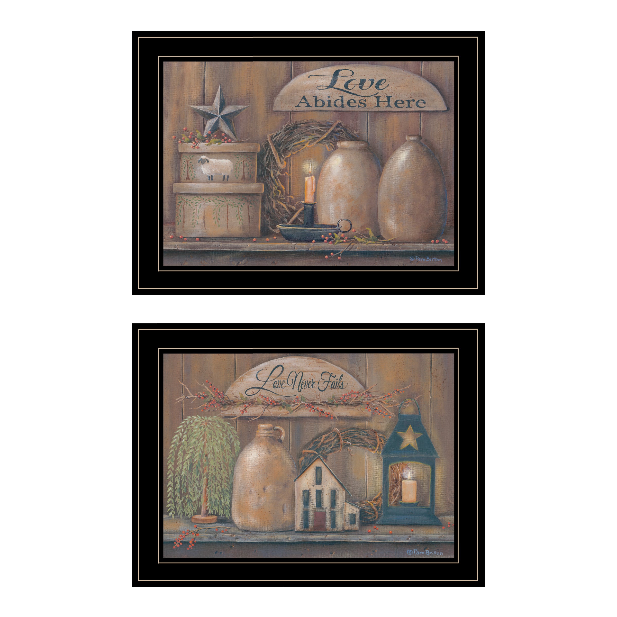 'Love Never Fails' 2-Piece Vignette By Pam Britton, Ready to Hang Framed Print, Black Frame