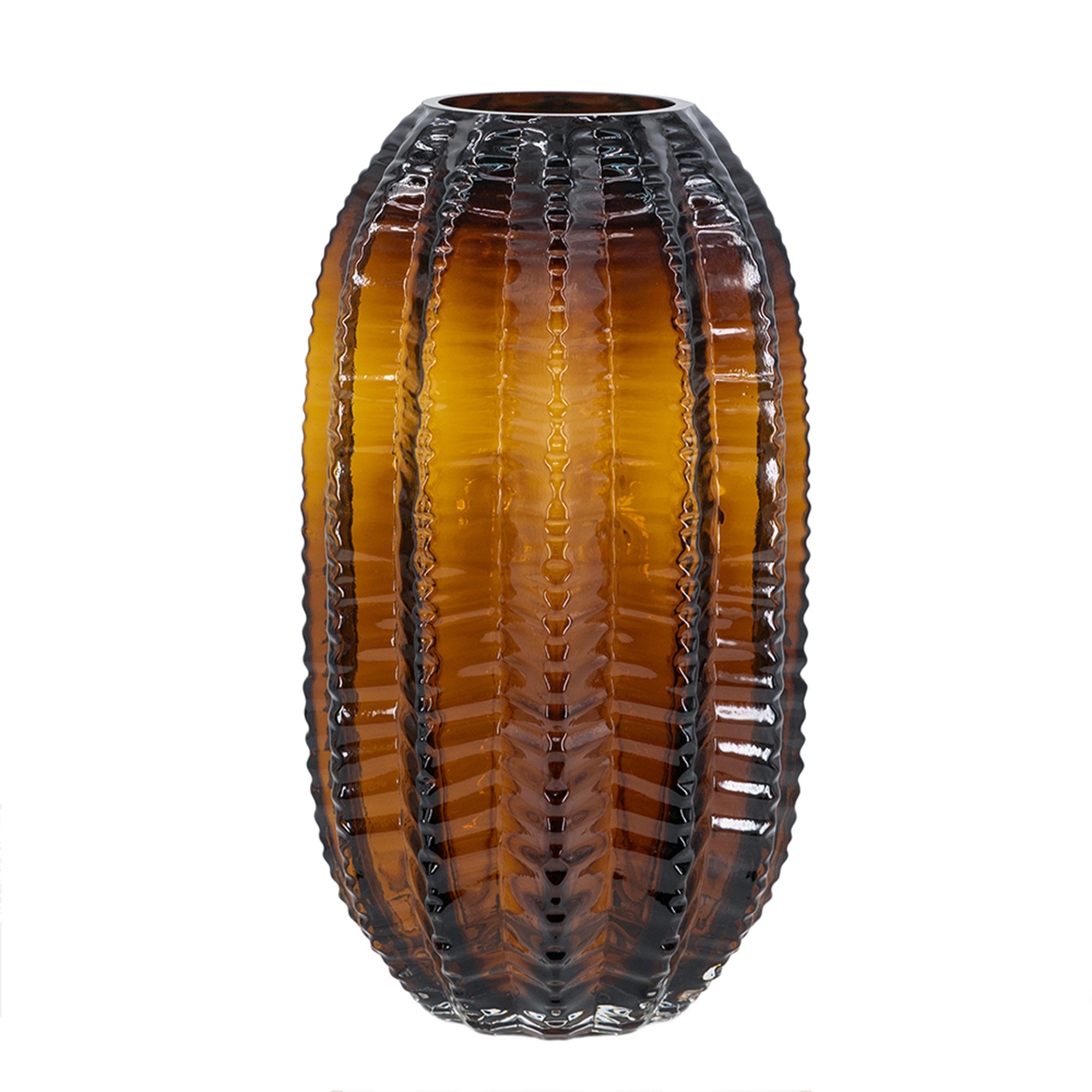 D6x11' Textured Cylindrical Glass Vase with Amber Finish
