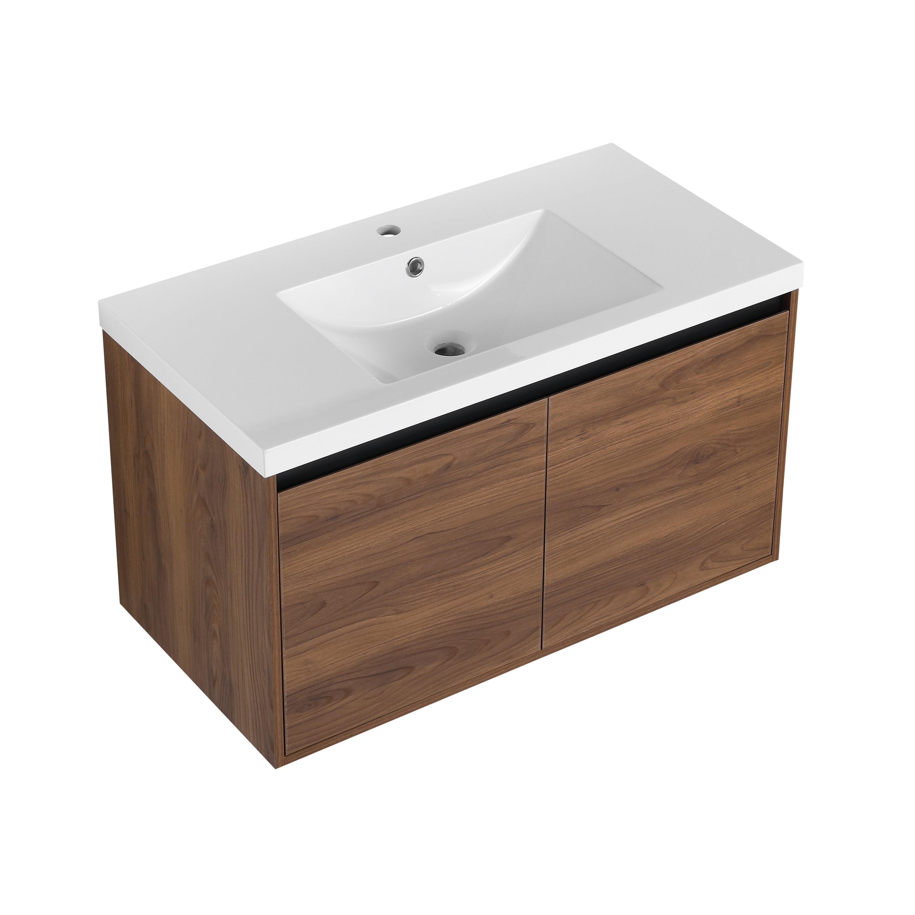 36 Inch Bathroom Vanity Set with Resin Countertop Sink and 2 Doors in Brown Engineered Wood