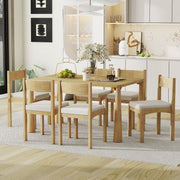 TREXM 7-Piece Retro Dining Table Set for 6, Wood Dining Table Set for 6 with Upholstered Chairs for kitchen & Dining Room (Natural Wood Wash)