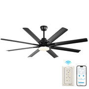 Modern 52-Inch Smart Ceiling Fan With Light,6 Wind Speed,With 8 Black ABS Blades,Voice Remote,Fan For Bedroom,Living Room,Patio,Kitchen