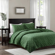 3 Piece Velvet Quilt Set Green King/Cal King