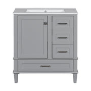 Modern 30' Bathroom Vanity with Sink Combo, Grey Solid Wood Frame with Soft Closing Door and 3 Drawers