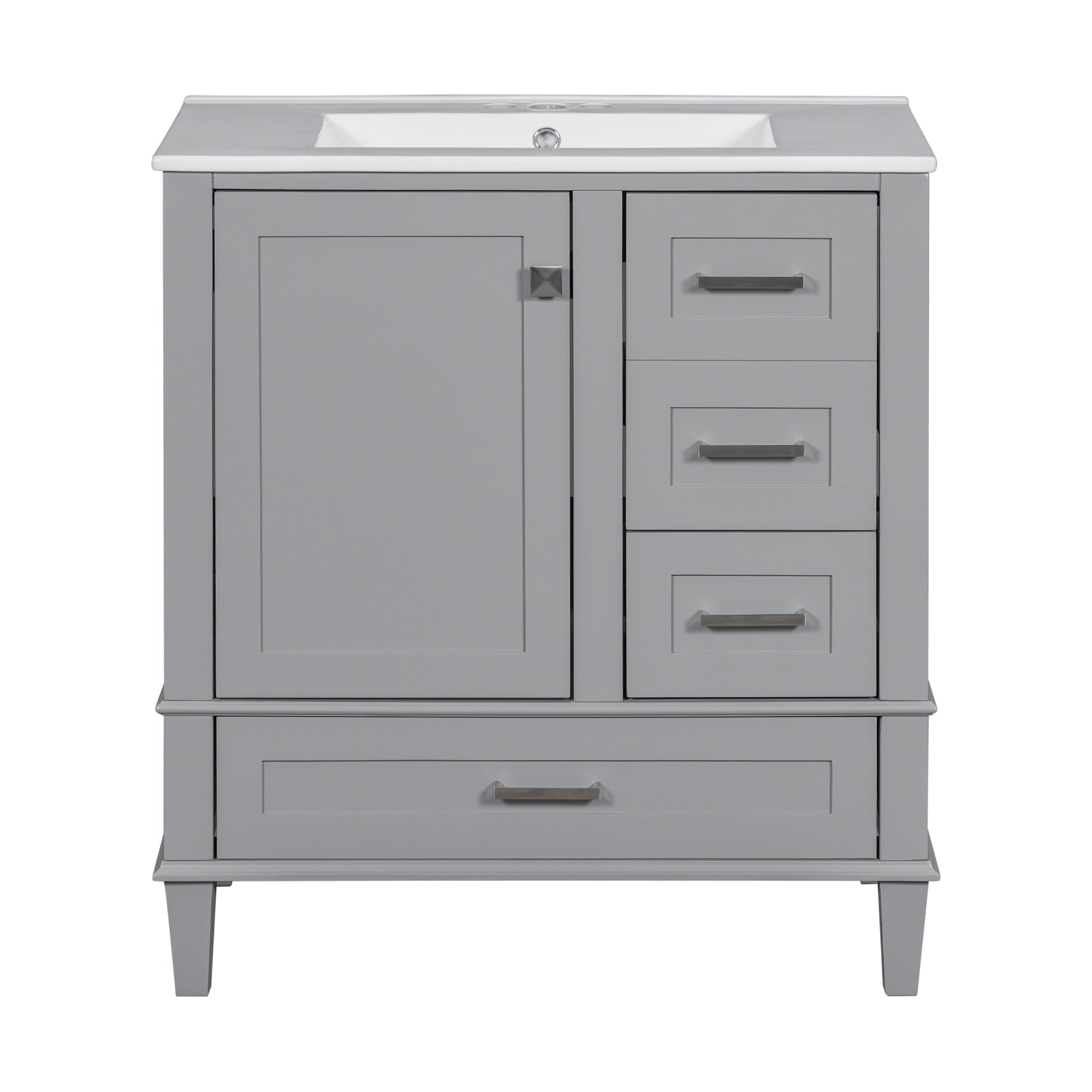 Modern 30' Bathroom Vanity with Sink Combo, Grey Solid Wood Frame with Soft Closing Door and 3 Drawers