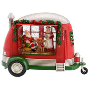11.3x4.4x8'H Christmas Plastic/Resin Camper With Mr & Mrs Santa Tea Time Led/Water Spinning/2 Way Switch, 3*AA Required