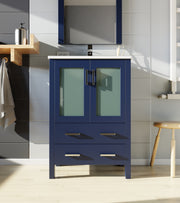 Navy Blue Bath Vanity 24 in. W x 18.25 in. D, White Ceramic Top, and Faucet Set