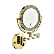 8 Inch LED Wall Mount Two-Sided Magnifying Makeup Vanity Mirror, 12 Inch Extension Gold Finish, 1X/3X Magnification, 360 Degree Rotation, Waterproof Button Shaving Mirror