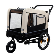 Extra Large 2-in-1 Bike Trailer & Push Cart for Pets - Detachable Bike Hitch & Push Handle Included , Quick ReleaseAll-Terrain Wheels , Non-Slip Floor, Internal Leash, Holds Up to 88 lbs, Black- Beige